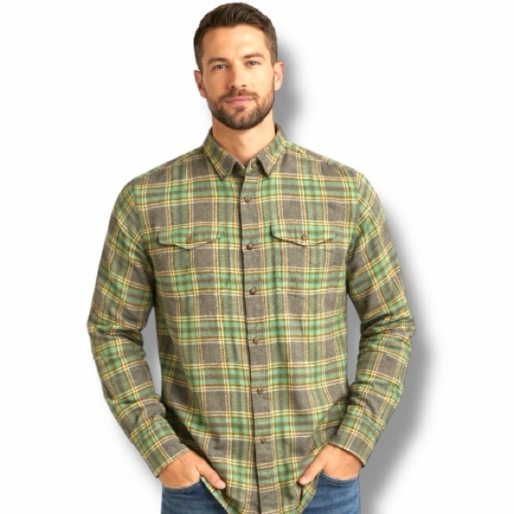 Green & Gray Plaid Flannel Long Sleeve Button-Up Shirt
